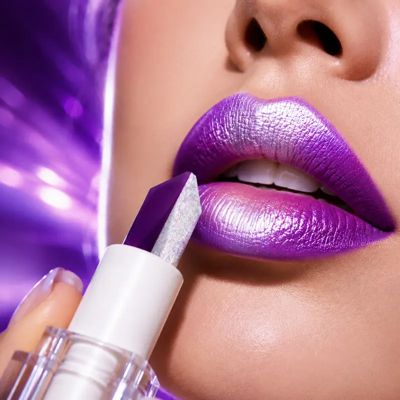 Dual-Color Gradient Mermaid Lipstick Shimmer Shiny Purple Moisturizing — image 2