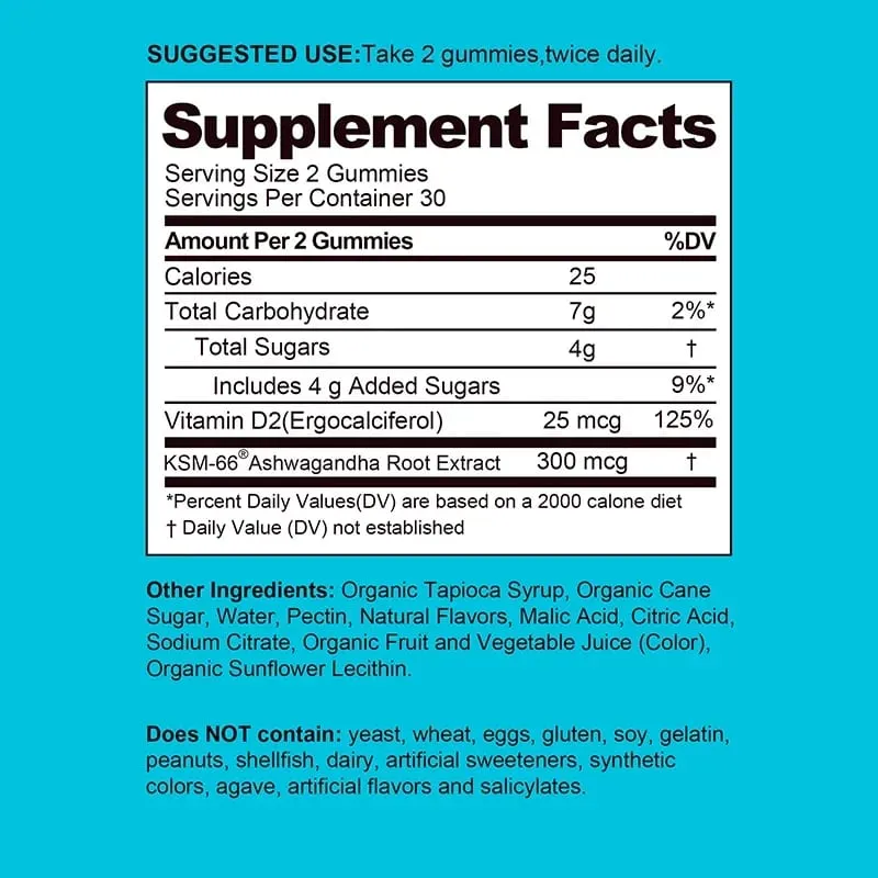Ashwagandha Gummies - Anti-oxidation Supports Stress Relief Mood Energy & Thyroid Health