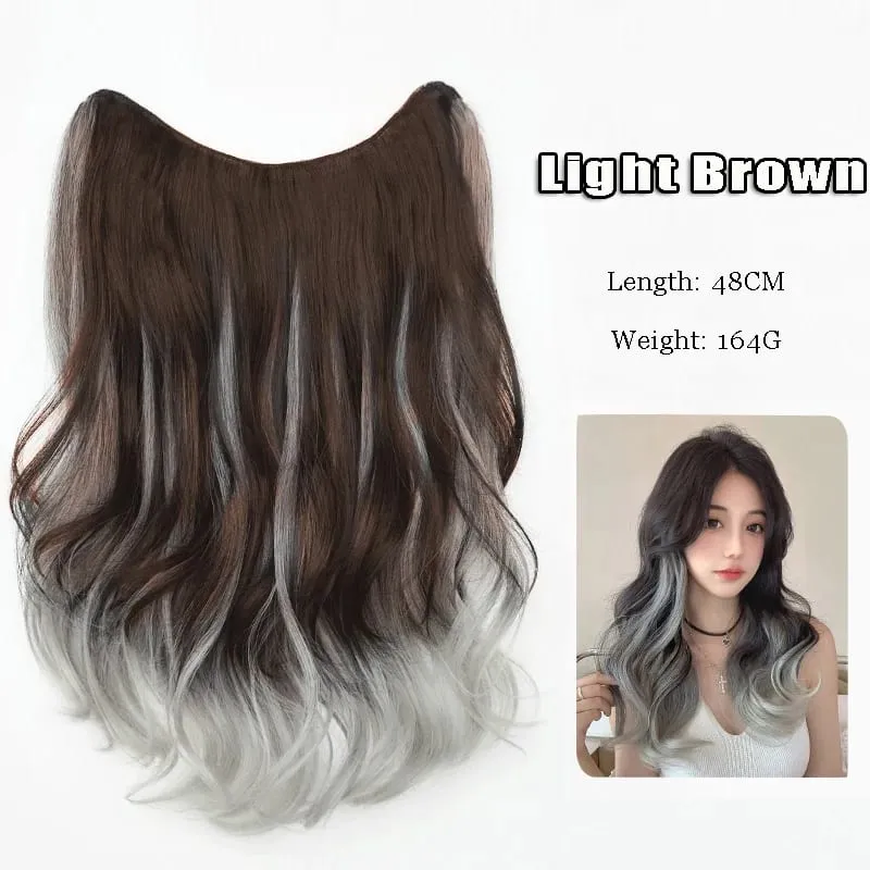 Synthetic Gradient Parisian Painting Dyed Wig Hair Extension Natural Fluffy One Piece Big Wave Long Curly Hair Extension Piece — image 9