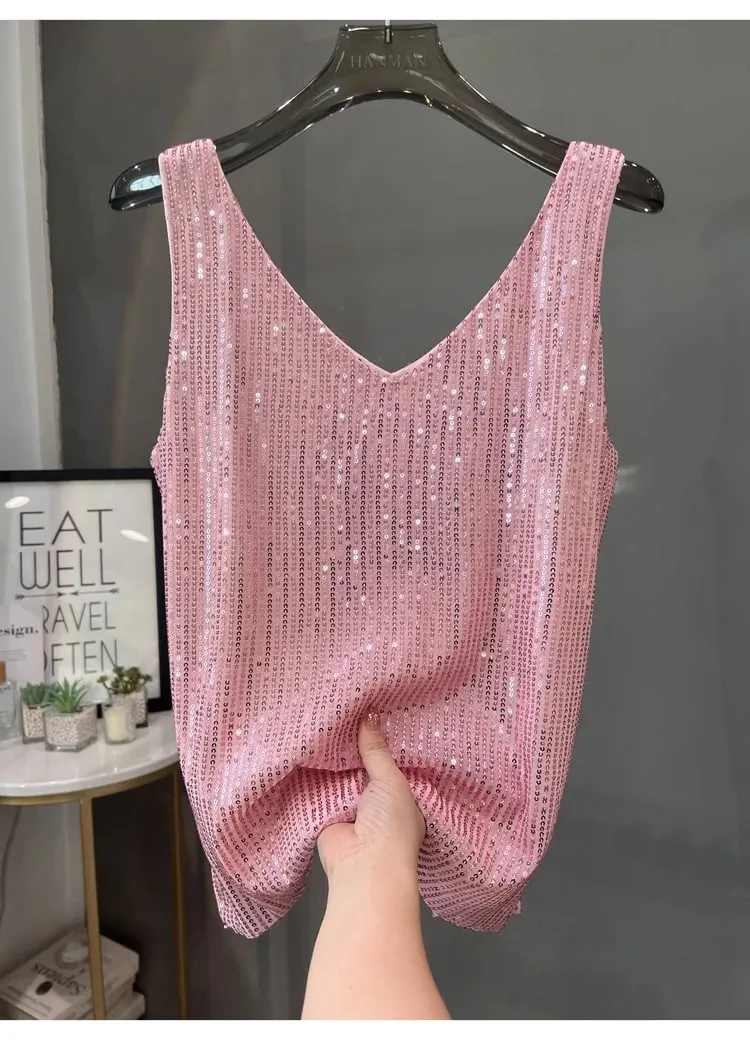 2024 New European and American Sequined V-neck Vest Worn Inside A Suit Bottoming Shirt and Worn Outside A Sparkling Top — image 13