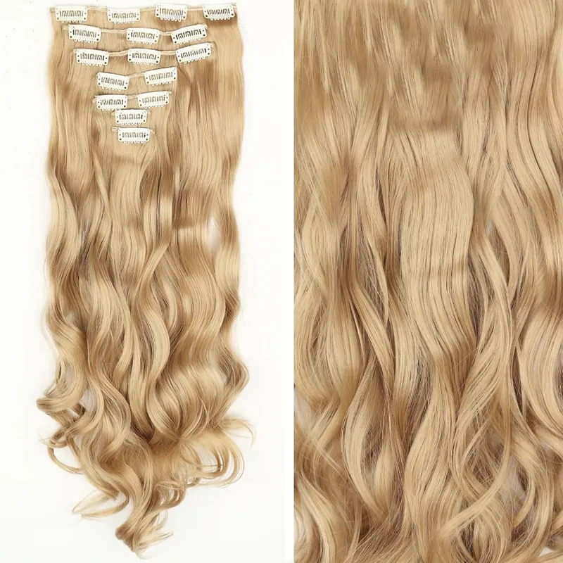 16 Clips 7Pcs/Set Hair Extensions Long Wavy Hairstyle Natural Synthetic Black Blonde Hairpieces Heat Resistant For Women — image 21