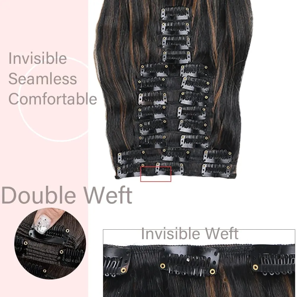12pcs Highlight Balayage Dark Brown Hairpieces Clip in Hair Extensions 24inch Light Brown&Honey Blonde Synthetic Wavy Hair — image 4