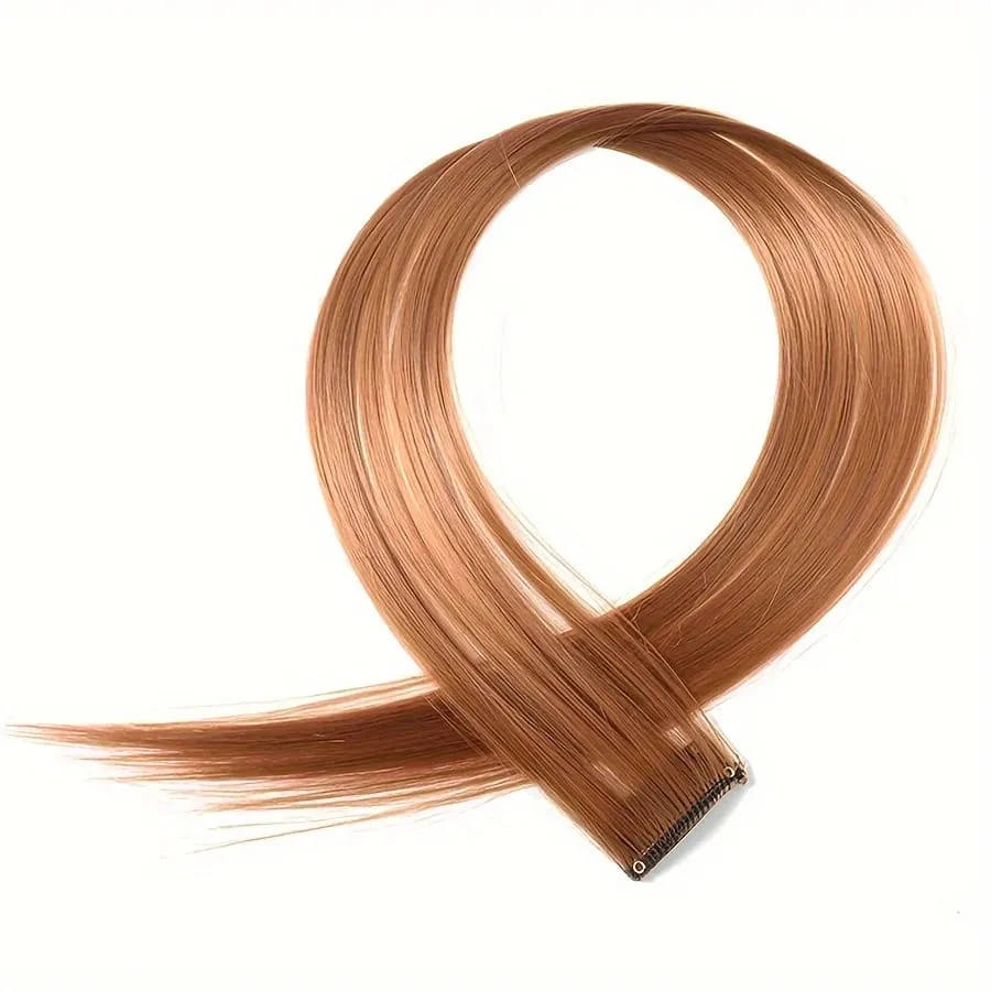 Clip in Hair Extensions 22 Inch Colored Hair Extensions Party Highlights Long Straight Synthetic Hairpieces for Women Kids Girl — image 14