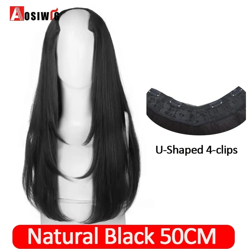Synthetic Straight U-Shaped Hair Pad Clips In Hair Extensions Invisible Seamless Fluffy Hair Natural Fake Hair Pieces — image 11