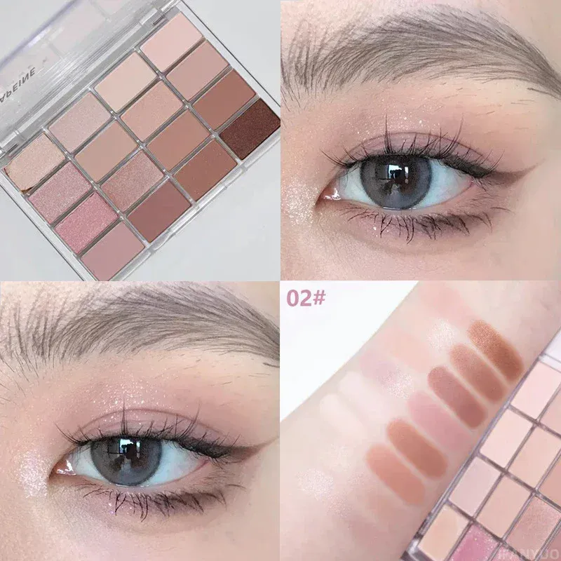 16 Colors Eyeshadow Palette Low Saturation Rose Pink Pearly Matte Glitter Eyeshadow Shiny Eye Shadow Long-lasting Eye Makeup — image 4