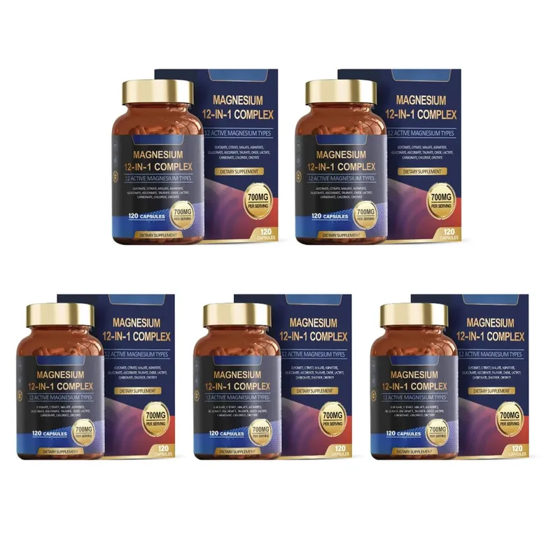 Magnesium Glycinate 12-in-1 Kompleks Tidur & Suasana Hati Mendukung Kesehatan Otot & Tulang Sitrat Malat Taurat 120 Kapsul Non-GMO