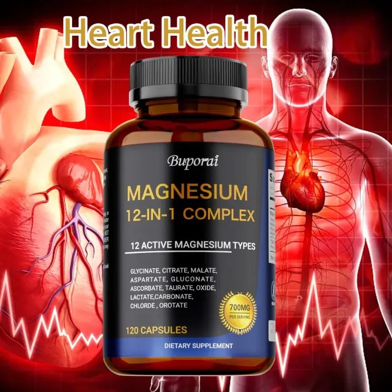 Magnesium Complex Capsules - Bone Muscle & Heart Health Supplement Sleep Support Muscle Relaxation Stress & Anxiety Relief