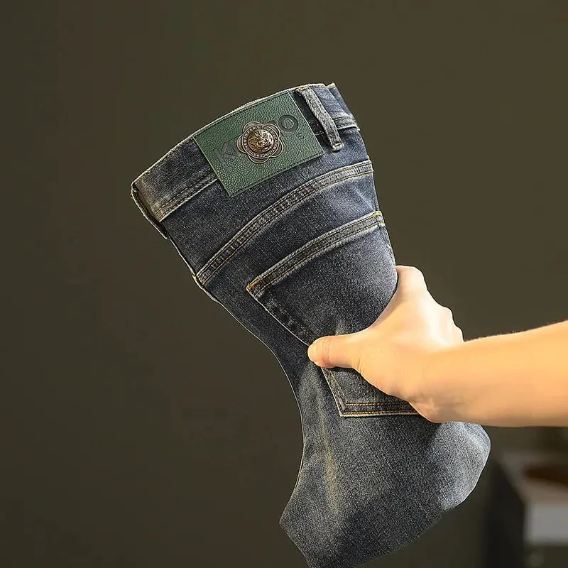 High-End Jeans Men's Versatile Washed Denim Clothing Fashion Casual Tappered Spring and Autumn Light Luxury Thick Trousers — image 1
