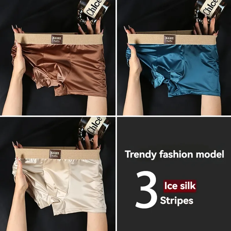 3PCS/Pack Luxury Ice Silk Satin-like Men's Panties Super Soft Boxer Homme Cool Breathable Comfortable Man Underwear Underpants — image 18