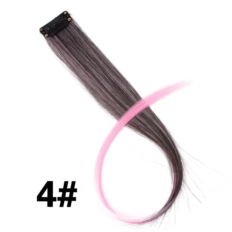 Straight Colored Hair Piece Hair Extensions Clip In Highlight Rainbow Hair Pink Blue Purple Synthetic On Clips For Women Girls — image 10