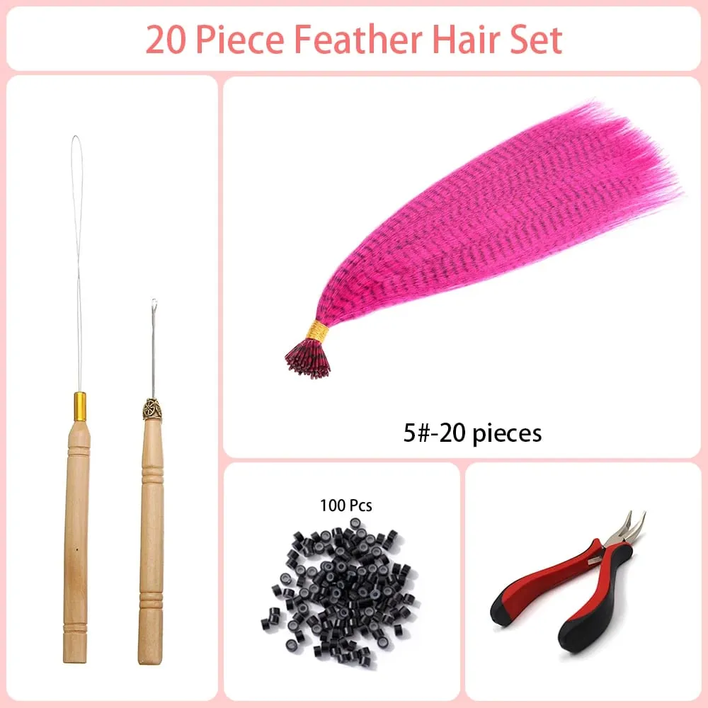 Synthetic Colored I-Tip Faux Feather Hair Extensions 16" 20 Strands/Pack Women's Heat Resistant Fiber Toolset Wig Accessories — image 12