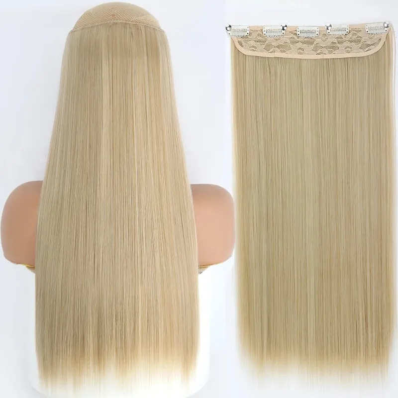 32inch Synthetic Hair Extensions One Piece 5 Clips Long Straight High Temperature Fiber Black Brown Hairpiece — image 17