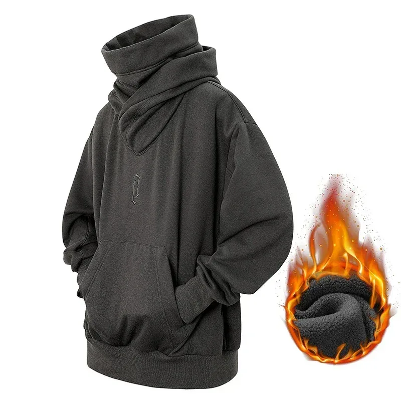 Winter Embroidery Turtleneck Men's Hooded Sweatshirt Japanese Ninja Oversized Hoodies Hip Hop Fleece Pocket Streetwear Y2K Hoody — image 6