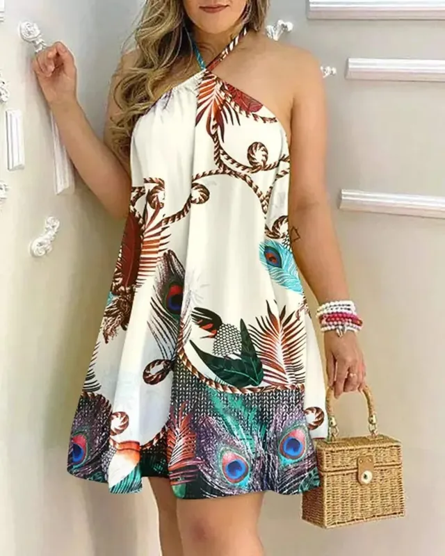 Women's Floral Print Halter Neck Boho Dress Backless Spring Summer Casual Elegant Gown for Party And Wedding — image 2