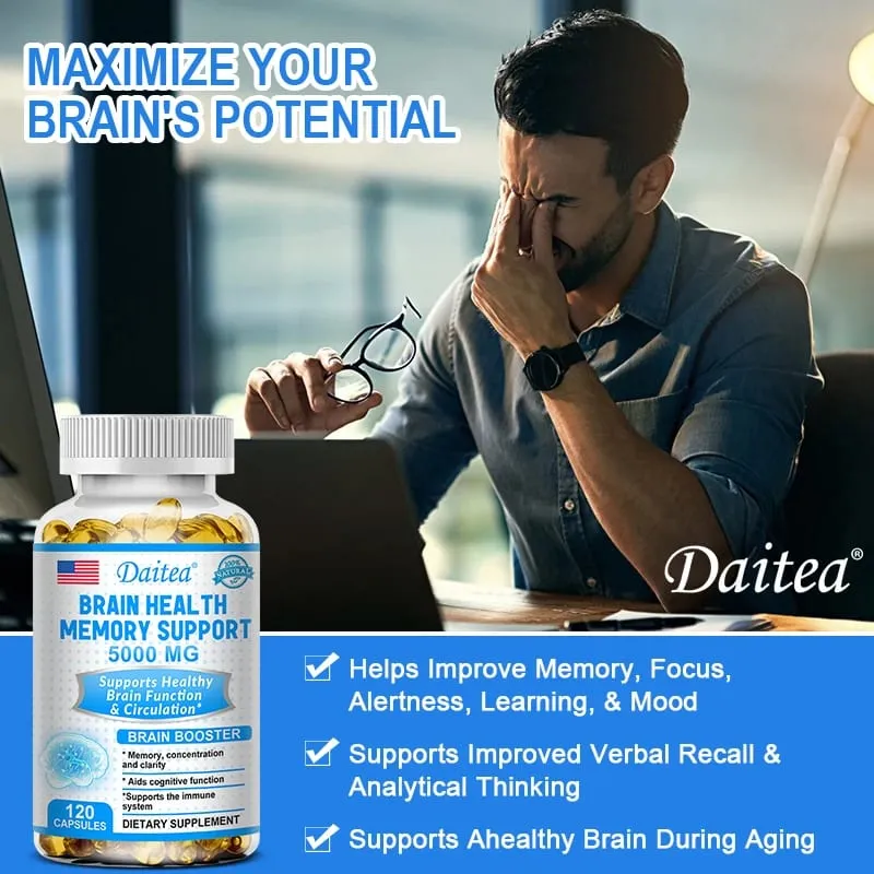 สุขภาพสมอง Nootropic Capsules 5000 มก. เพิ่มโฟกัสหน่วยความจำ & ความชัดเจน ฟังก์ชั่นความรู้ความเข้าใจและการไหลเวียนโลหิต ประสิทธิภาพทางจิต