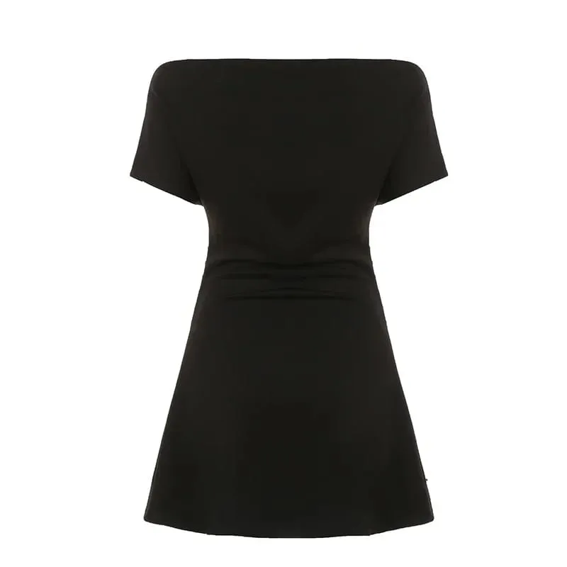 FDEY\n Fashion Chic Solid Skew Collar Slim Fit Women Dresses Mini A-Line Causal Simple Black Short Frocks — image 6