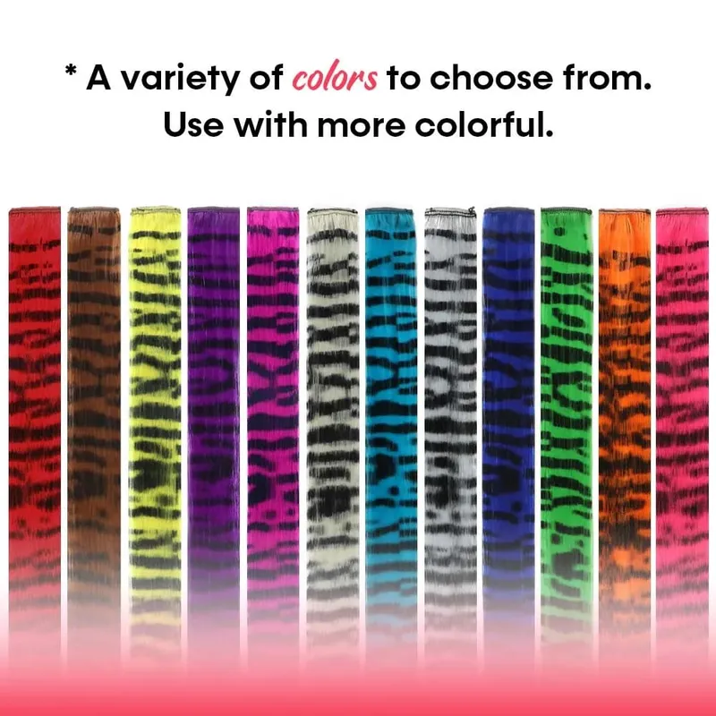 Synthetic Feather Hair Extension Piece One-card leopard Print Wig Colorful Silk Hanging Ear Dyed long Straight Hair Cushion — image 4