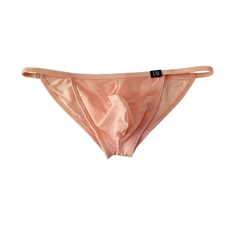 Celana Dalam Seksi Pria Celana Dalam Sutra Es Ultratipis Pakaian Dalam Bikini Belah Ganda dengan Celana Dalam Desain U-cembung Yang Dipersonalisasi Lubang