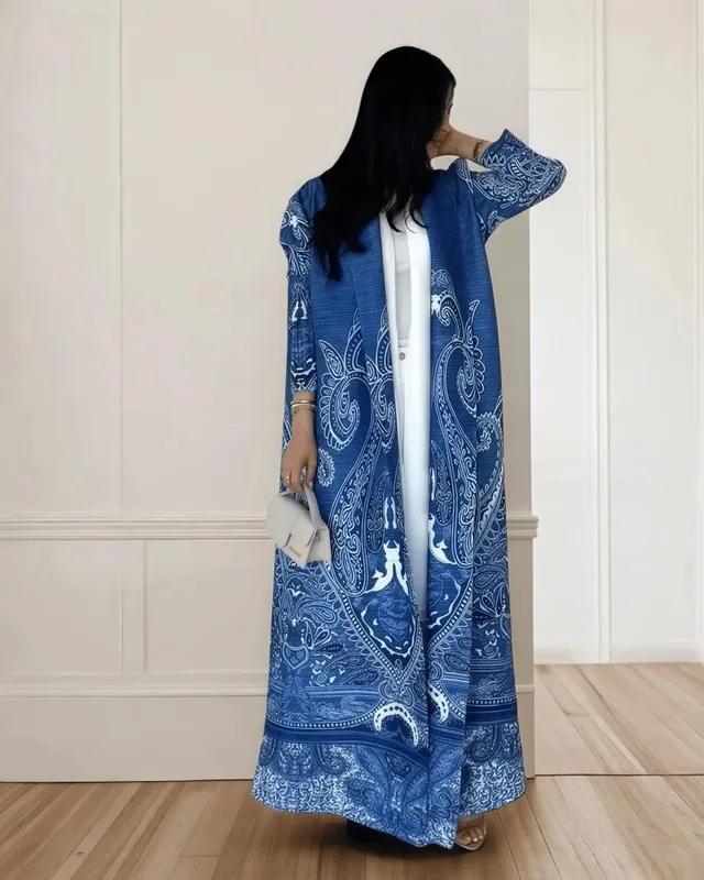 Women's Fold Miyake Pleated Abaya Long Sleeve Print Foldable Collar Robe Cardigan Coat New Winter Fashion Original Design 2026 — image 28