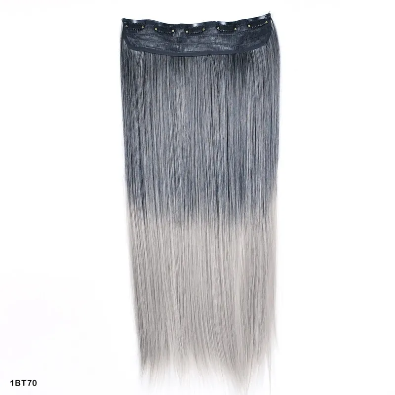 Clip in One Piece Wavy Synthetic Hair Extension Long Straight Synthetic Black Gray Color GreyHairpieces — image 12