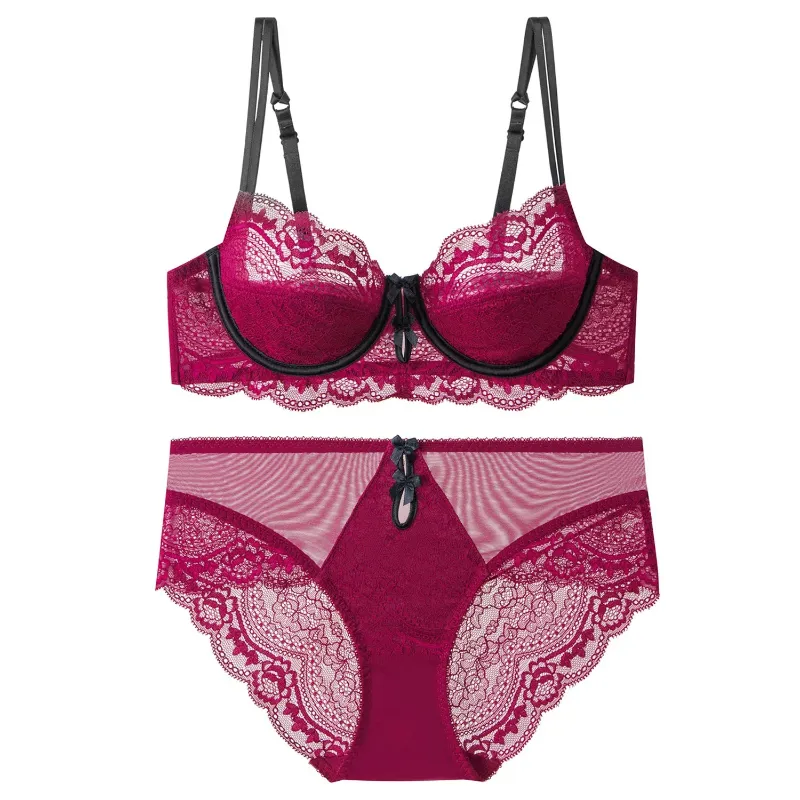 Trendy Lace Minimizer Lingerie Set DE Cup Large Bust Large Size Thin Cup Underwire Anti Sagging Comfy No Show Women Underwear — image 4