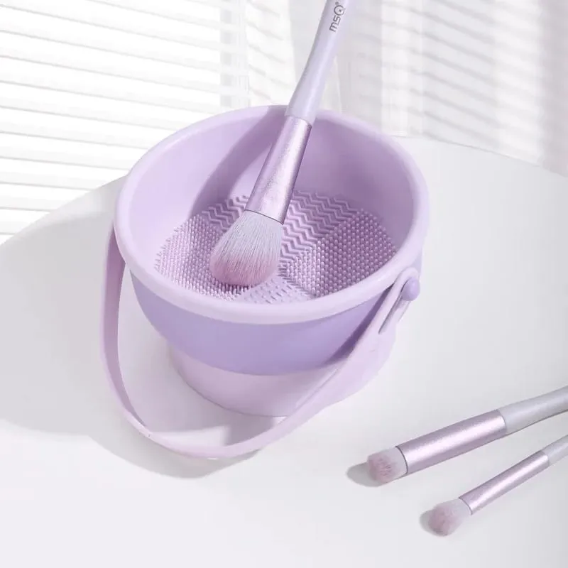 Makeup Brush Cleaning Mat 3-In-1 Silicone Washing Bowl with Brushes Scrubber Foldable Powder Puff Cosmetic Sponge Drying Tools — image 2