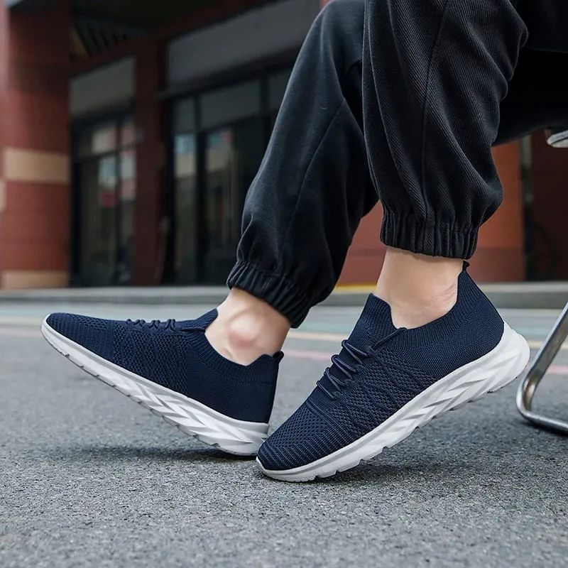 Herren-Mesh-Strick-Wanderschuhe ohne Schnürung, elastische Slip-On-Sneaker, atmungsaktiv, leicht, lässig, Sportschuhe — image 2
