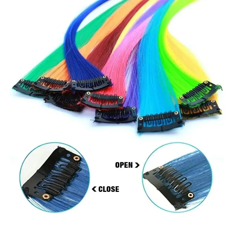 10PCS/Pack Synthetic Colored Party Highlights Clip in Hair Extensions for Girls Omber Colors Long Straight Hairpieces — image 3