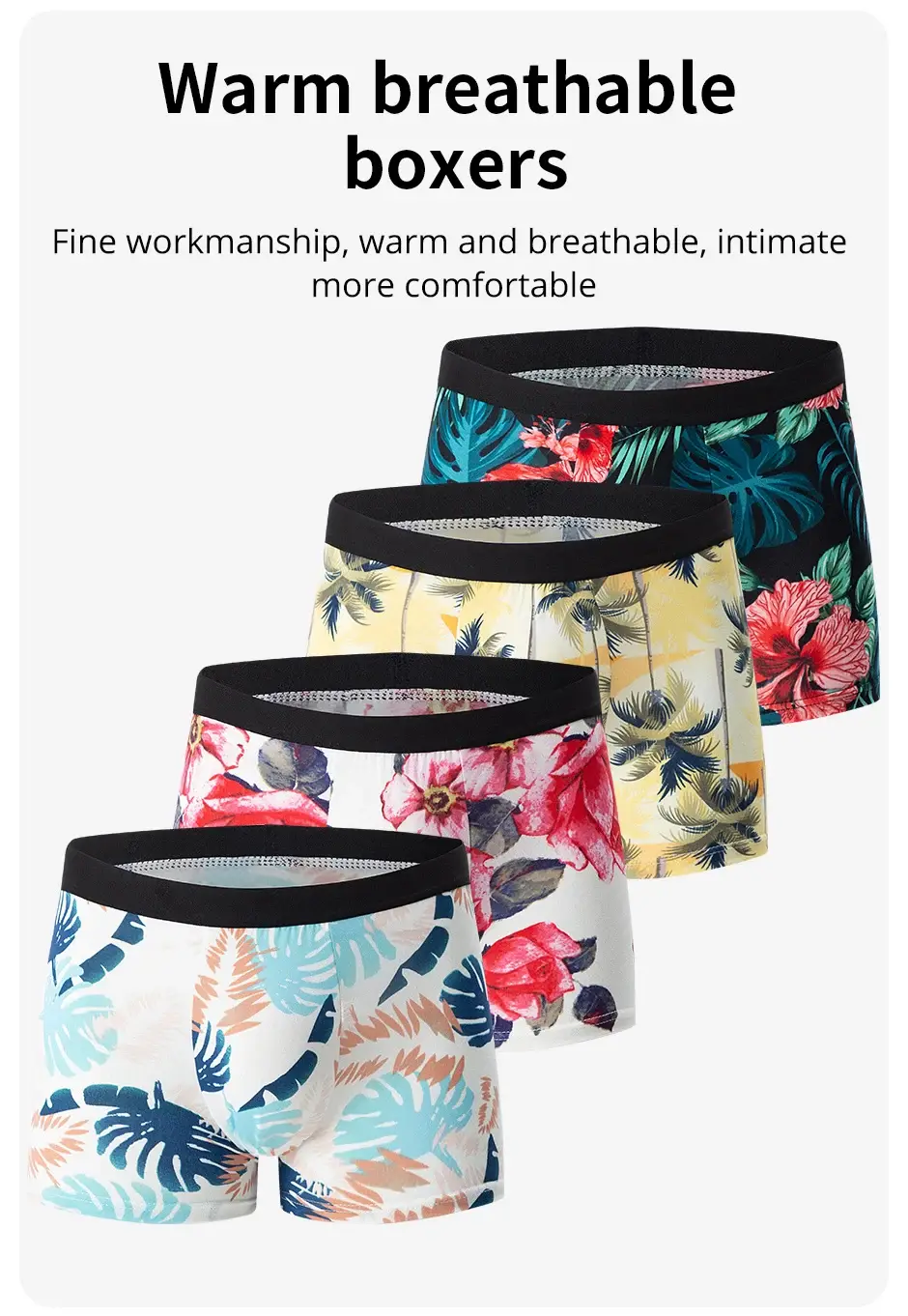 4-piece MEN'S Fashionable and Charming Flower Underwear Comfortable and Breathable Crotch Boxers Teenagers Plus Size Underwear. — image 8