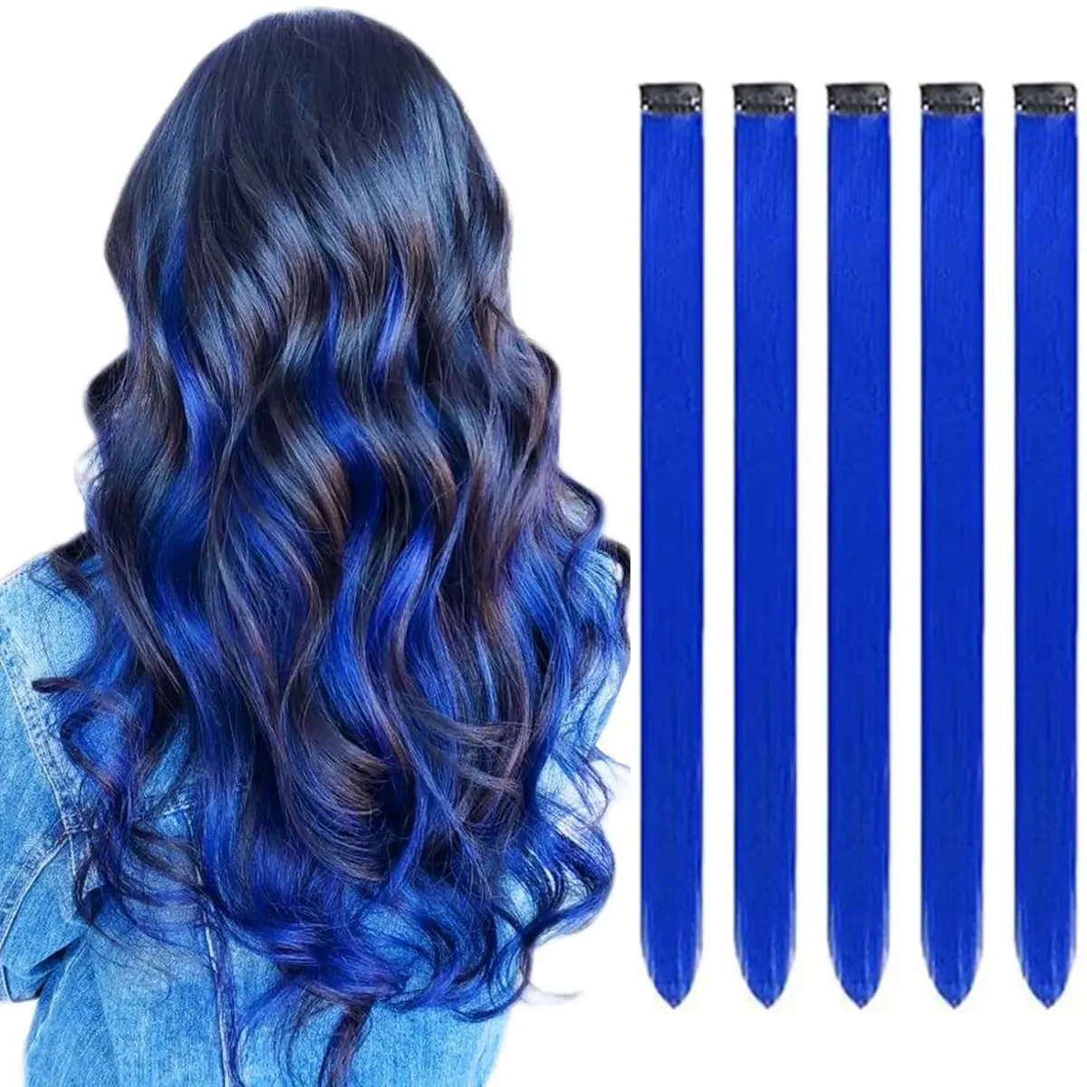 5PCS Colored Clip in Synthetic Hair Extensions Party Highlights Colorful Hair Extensions Rainbow Fake Hair Clips Hairpieces — image 13