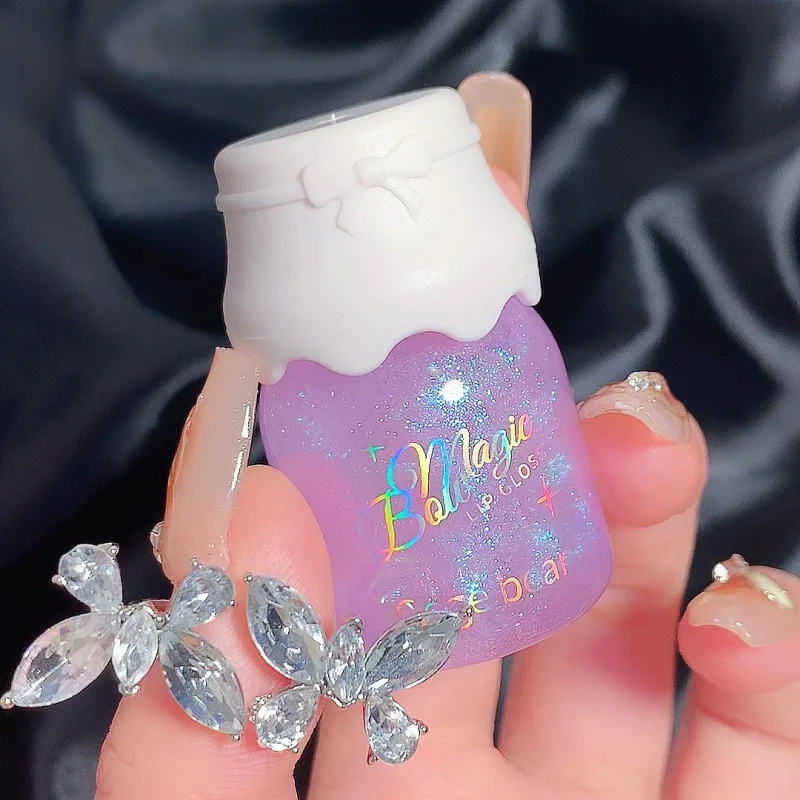 Gege Bear Butterfly Knot Lip Gloss Moisturizing Hydrating Mirror Shine Sparkling Non-Stick Cup Lipstick Beauty Makeup