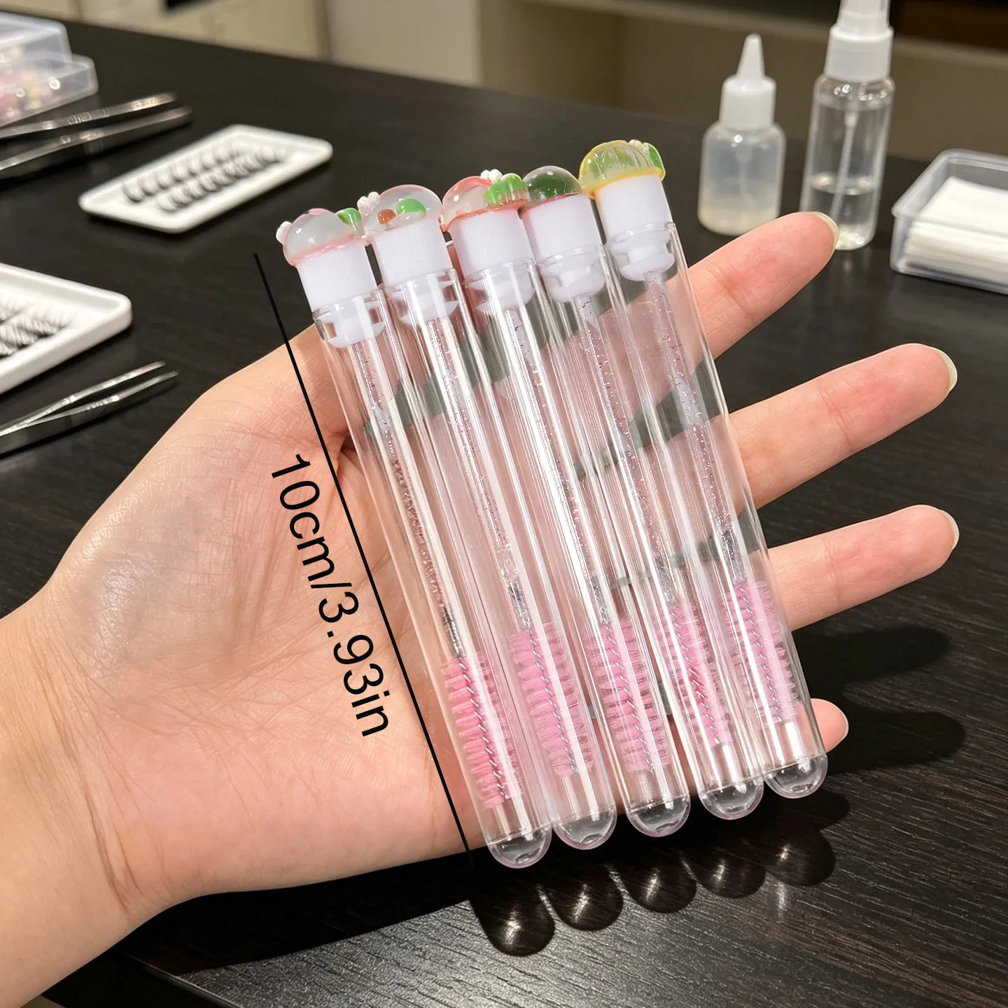 튜브와 10Pcs 재사용 가능한 속눈썹 브러쉬 속눈썹 확장을위한 귀여운 과일 마스카라 완드 Kawaii Brow Spoolies 메이크업 도구 세트 선물 — image 5