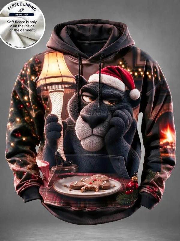 Men Fleece Lined Hoodie Santa Beer Christmas Tree Print Pullover Hooded Sweatshirt Holiday Hoody — image 6