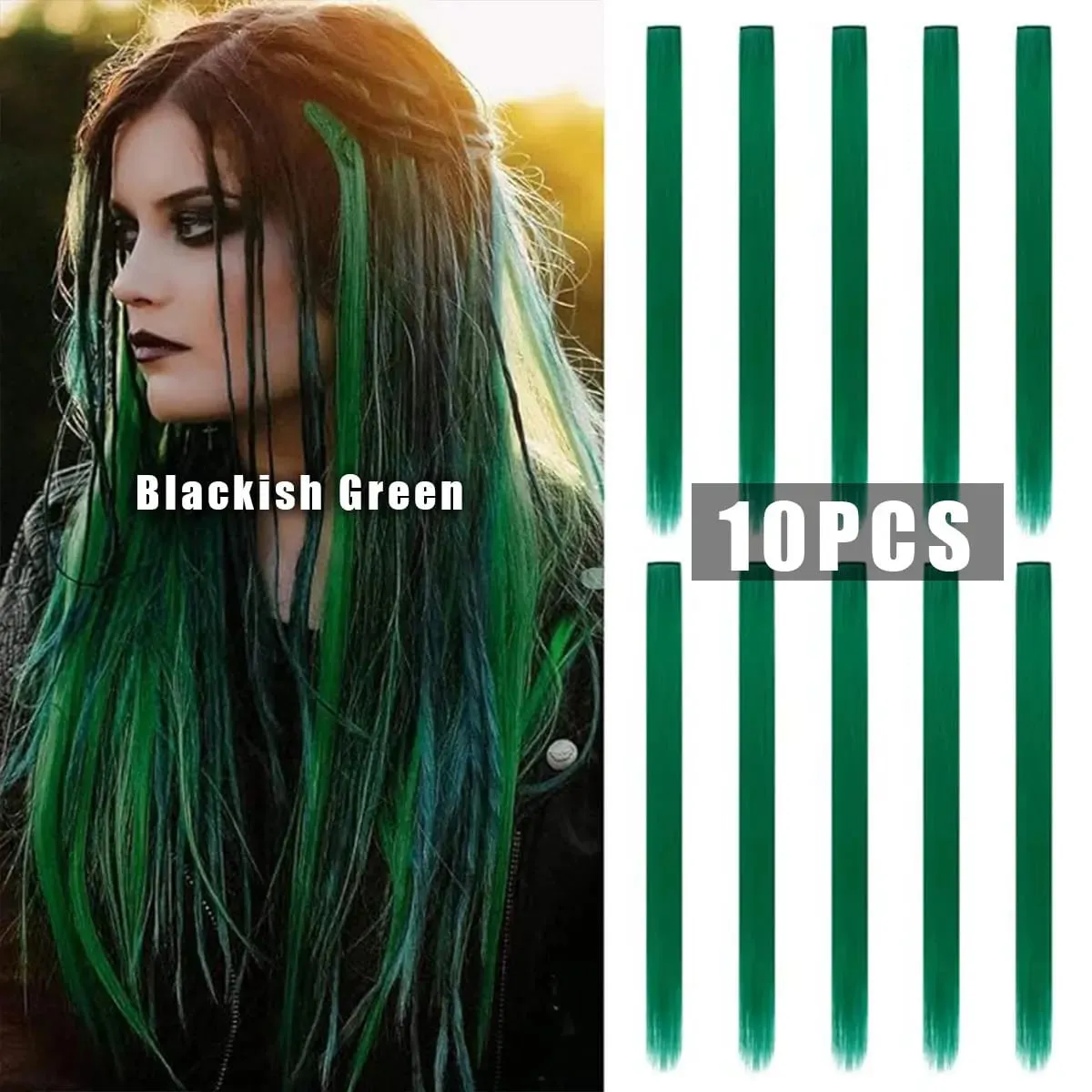 10 PCS Colored Hair Extensions Straight Hairpiece Multi-colors Party Highlights Clip in Synthetic for Women Girls Cosplay Gift — image 17