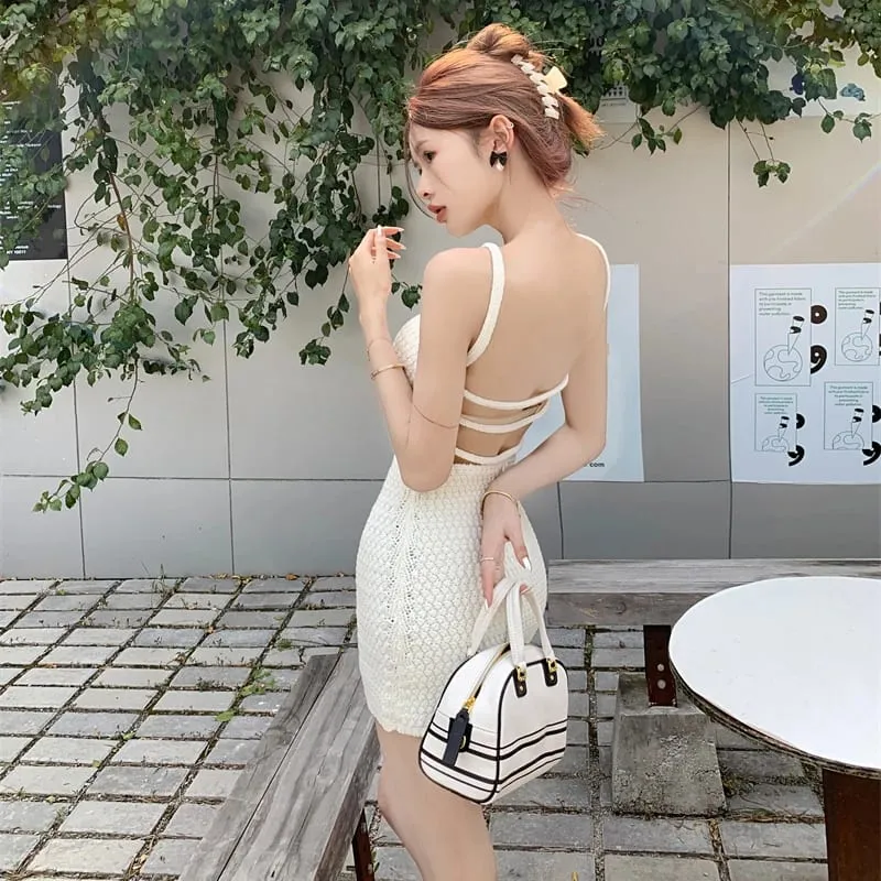 Backless Dresses Women Knitted Korean Style Hotsweet Chic Sheath Mini Dress — image 4