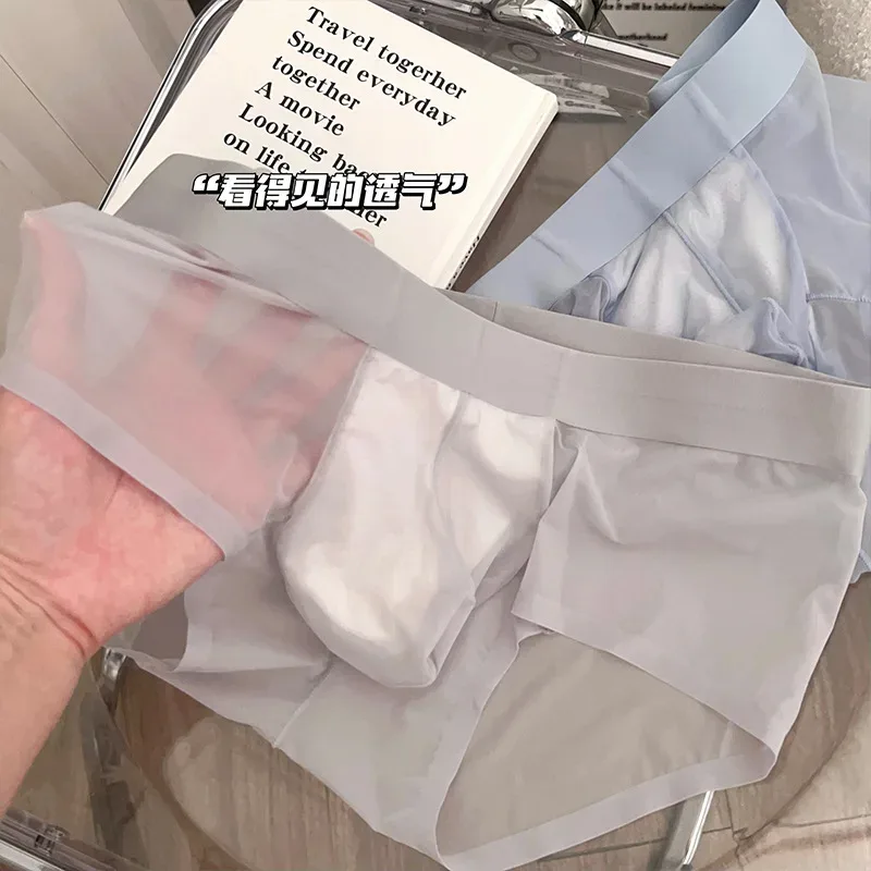 Transparente herren Slips Ultra-dünne Eis Seide Schnell Trocken Höschen Sexy U Ausbuchtung Beutel Mann Unterwäsche Atmungsaktive Unterhose cuecas