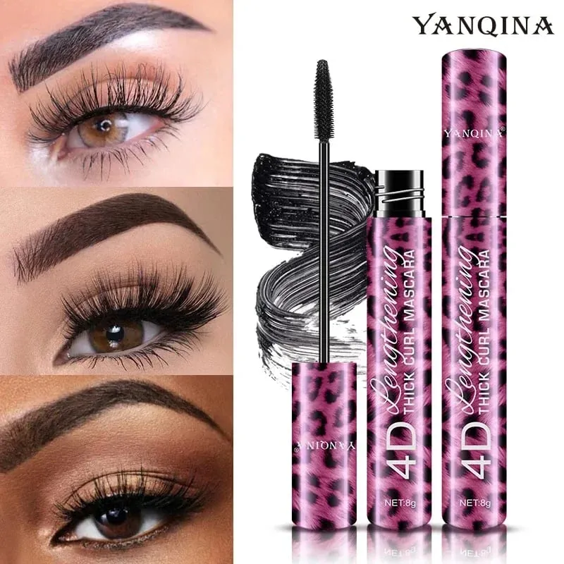 Bút Kẻ Mắt Dạng Lỏng Bút Chì + 4D Bộ Mascara Chống Thấm Nước Mỹ Phẩm Kẻ Viền Mắt Dày Uốn Mascara Bút Chì Kẻ Lông Mày Mắt Trang Điểm