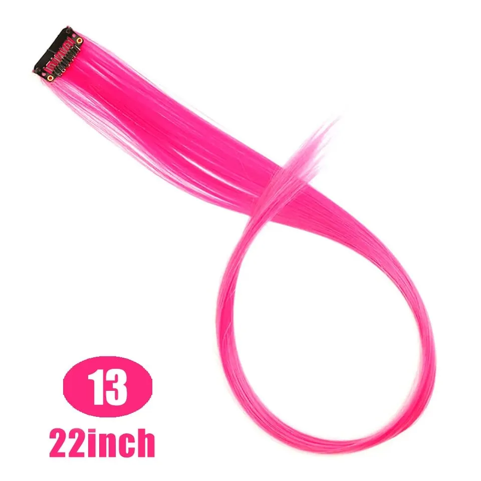 Feather Hair Extensions Purple Red Grey Synthetic Clip In Hair Feather Colorful False Hair Extension Mixed Color Straight Hair — image 31