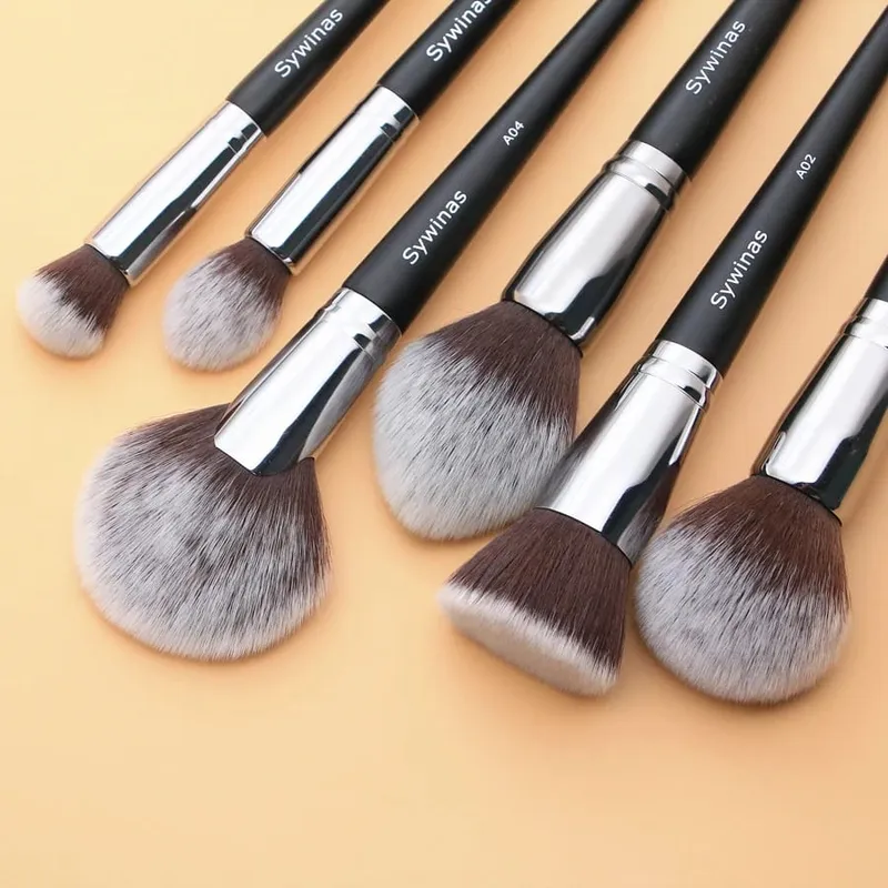 Sywinas Makeup Brush Set Kit 15pcs High Quality Black Natural Synthetic Hair Professional Makeup Brushes Tools — image 3