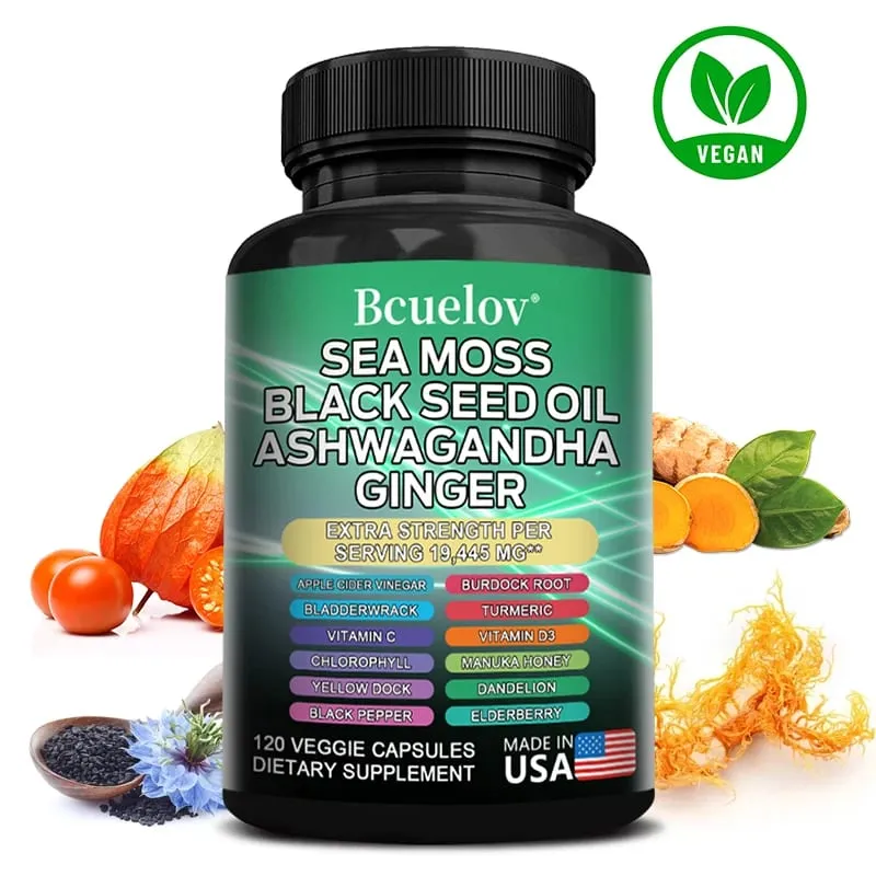 All in One อาหารเสริม Sea Moss Black Seed Oil Ashwagandha Ginger Enhanced Immunity & Energy 120 แคปซูล — image 2