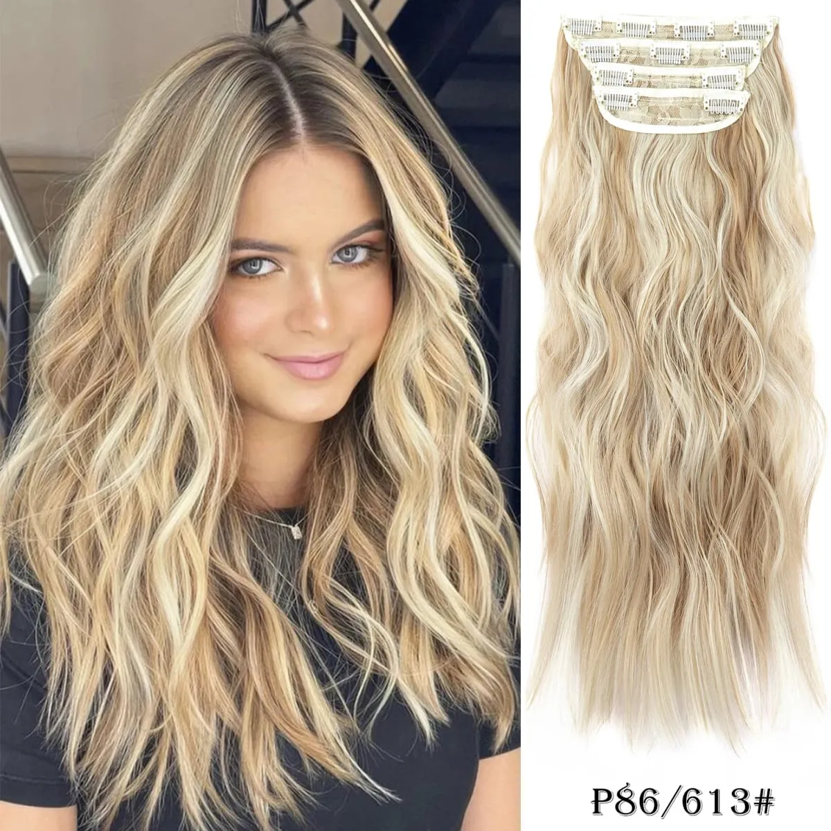 Leeons Wavy Clip In Hair Extensions 4 PCS Natural Soft Long Wavy Hairpieces Thick Double Weft Clip In Hair Extensions For Woman — image 21