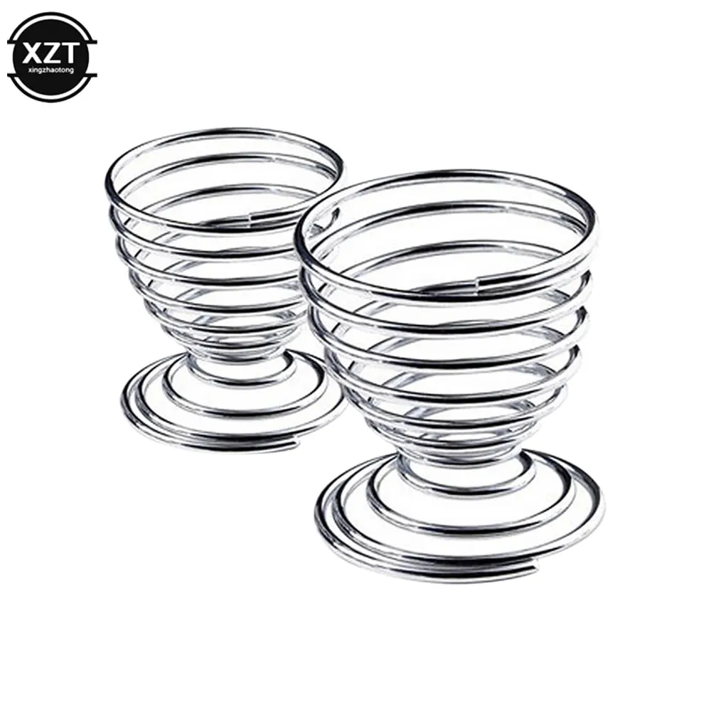2PCS Eggs Holder Spiral Stainelss Egg Cup Boiled Kitchen Breakfast Hard Boiled Spring Holder Egg Cup Cooking Tool Kitchen Gadget
