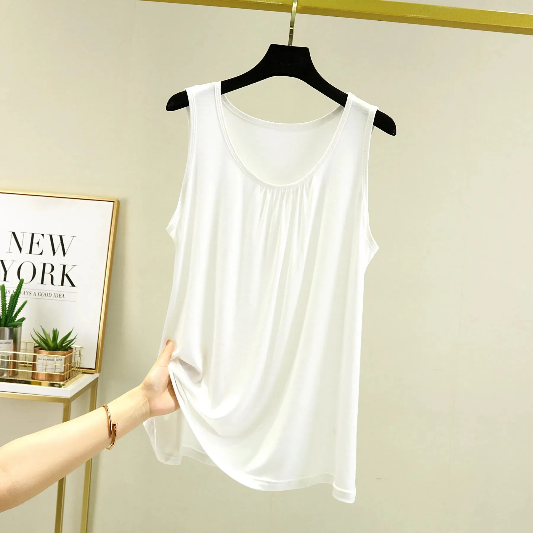 Summer Tank Tops Plus size O-neck Modal Pleated Camis wear inside Tee Tops sleeveless Casual Loose Top All match