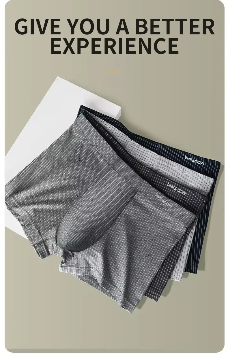 MiiOW 4Pcs Cotton Men's Boxer Underwear Graphene Antibacterial Man Trunks Breathable Striped Men Underpants Boxers Male Panties — image 12