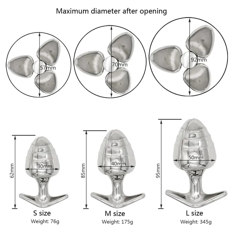 Happygo Newest Wide Opening Stainless Steel Vaginal Anal Dilator Openable Anal Plugs Heavy Anus Beads Lock Anal Sex Toys
