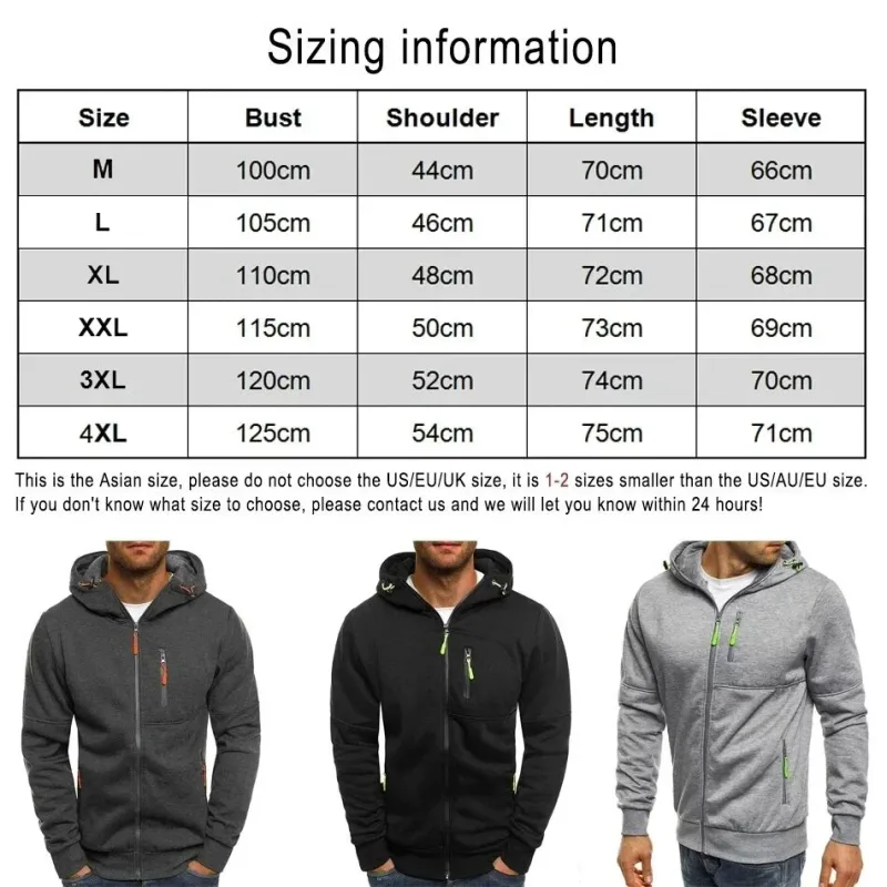 Hættejakke til mænd med lynlås og lommer Tilpasset logo Billedtekst Casual Sport Streetwear Herre Casual Cardigan Fashionabl