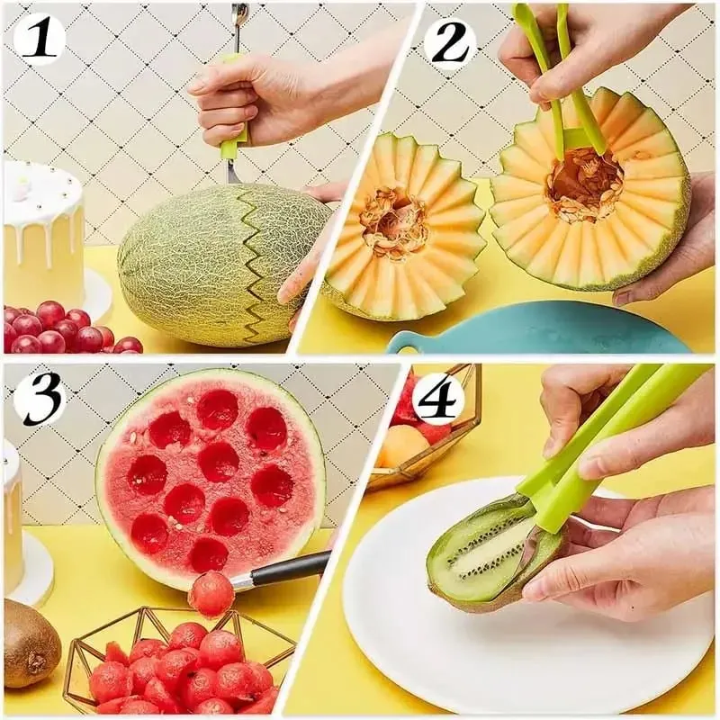 4 In 1 Watermelon Slicer Cutter Scoop Fruit Carving Knife Cutter Fruit Platter Fruit Dig Pulp Separator Kitchen Gadget Accessory — image 4