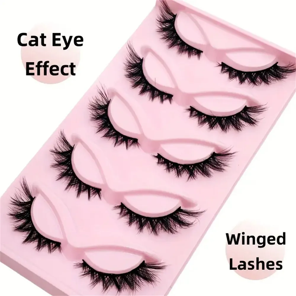 Cat Eye Eyelashes 3D Natural False Lashes Fluffy Soft Cross 5 Pairs Manga Lashes Wispy Natural Eyelash Extension Makeu — image 4