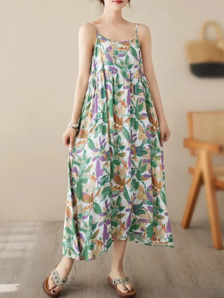 sleeveless strap vintage floral Polka Dot new in dresses for women casual loose long summer beach dress elegant clothing 2025 — image 4