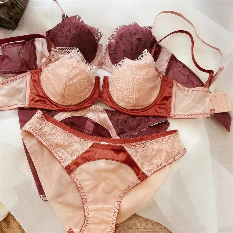 Summer Women Underwear Sexy Lace Deep V Push Up Bra Set Comfortable Underwie Bralette Female Plus Size Thin C D E Cup Lingerie — image 3